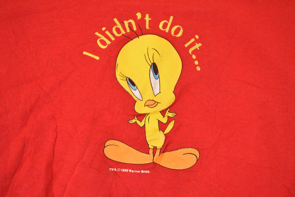 Vintage 1996 Tweety Bird I Didn't Do It Looney Tunes Cartoon Graphic Print Crewneck Sweater