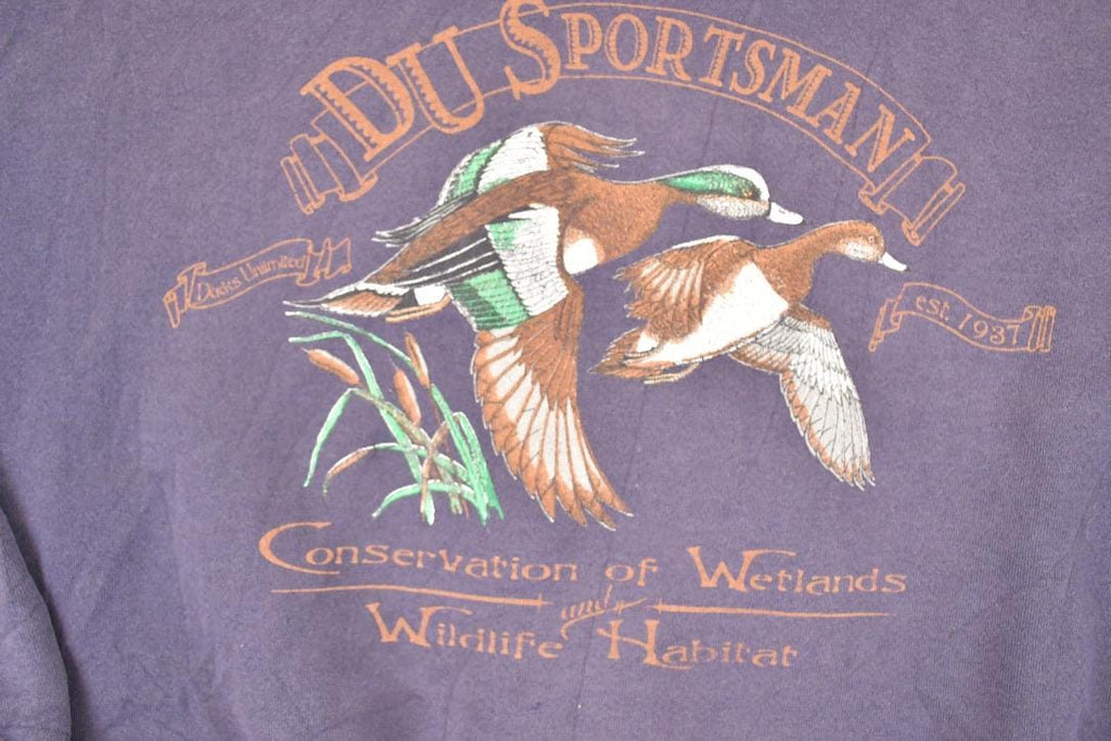 Vintage 1990s Du Sportsman Flying Mallard Graphic Print Crewneck Sweatshirt Men's XL