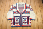 Vintage 1980s Matisse Knitted Open Shall Cardigan Sweater  Vintage Cardigan  Button Up  Abstract Pattern  All Over Pattern