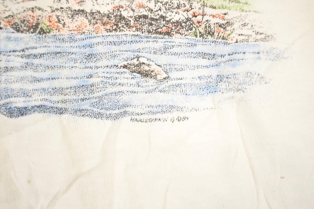 Vintage 1989 Harlequin Forest Animals FAB Outdoorsman Souvenir Travel T-Shirt Men's XL