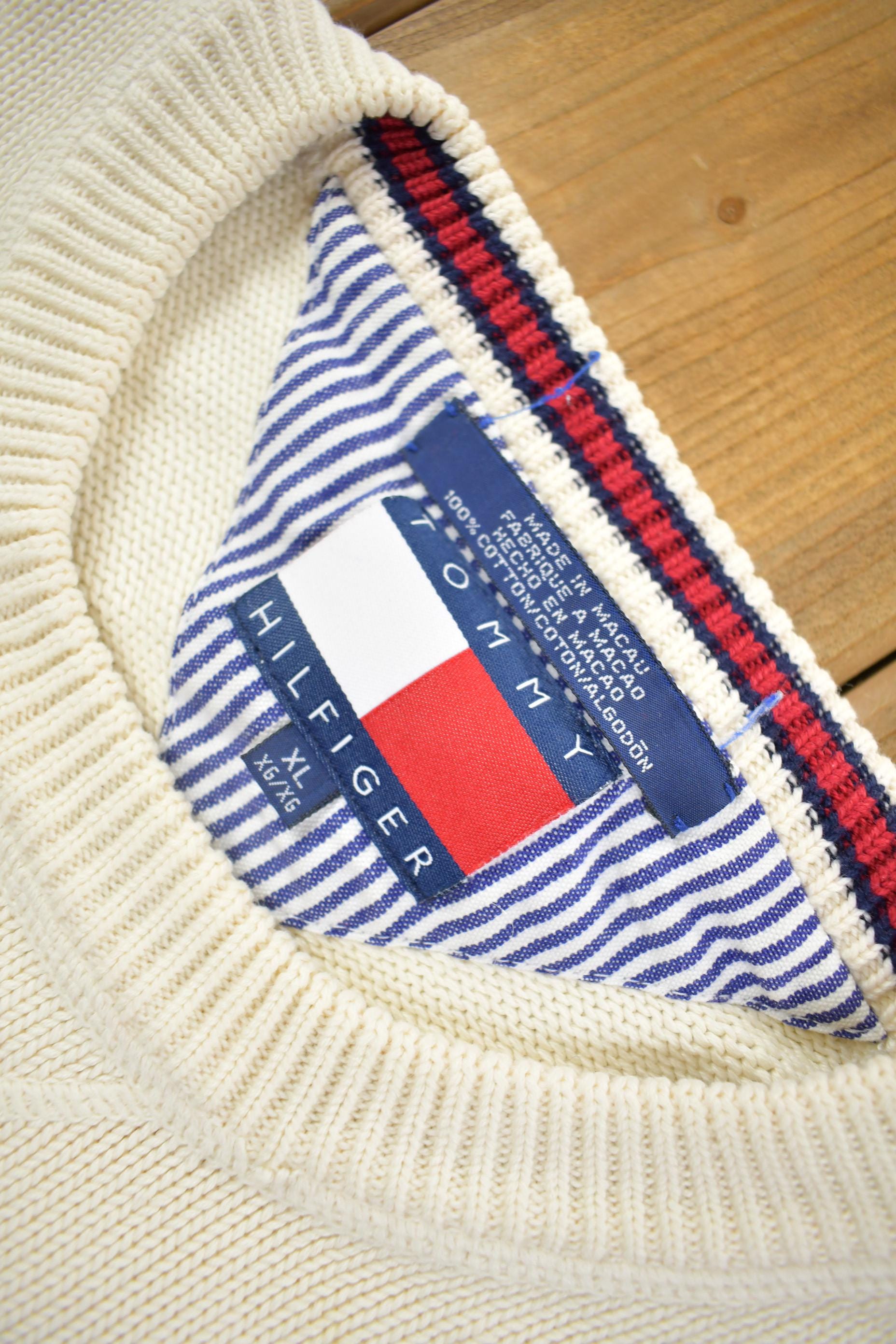 Vintage 1990s Tommy Hilfiger Embroidered Knitted Sweater  Vintage 90s Crewneck  Vintage Tommy  Cream Knit