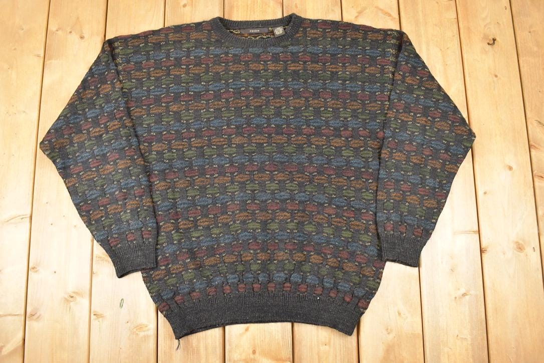 Vintage 1990s Fenzia Abstract Knit Crewneck Sweater Mens L