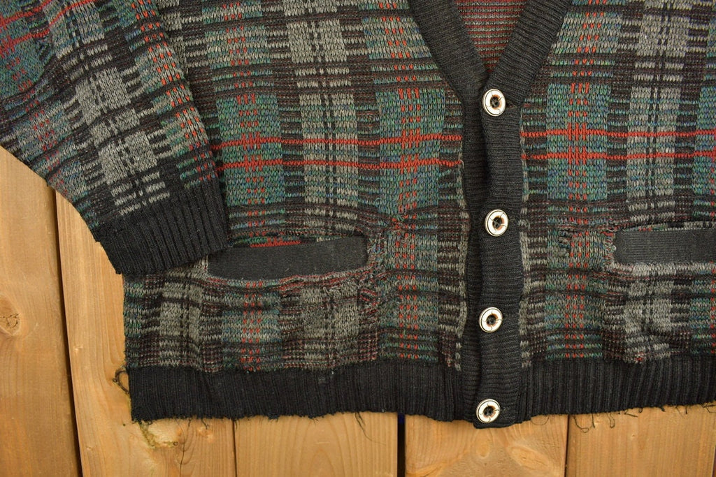 Vintage 1980s Prince Bellini Knitted Plaid Cardigan Sweater