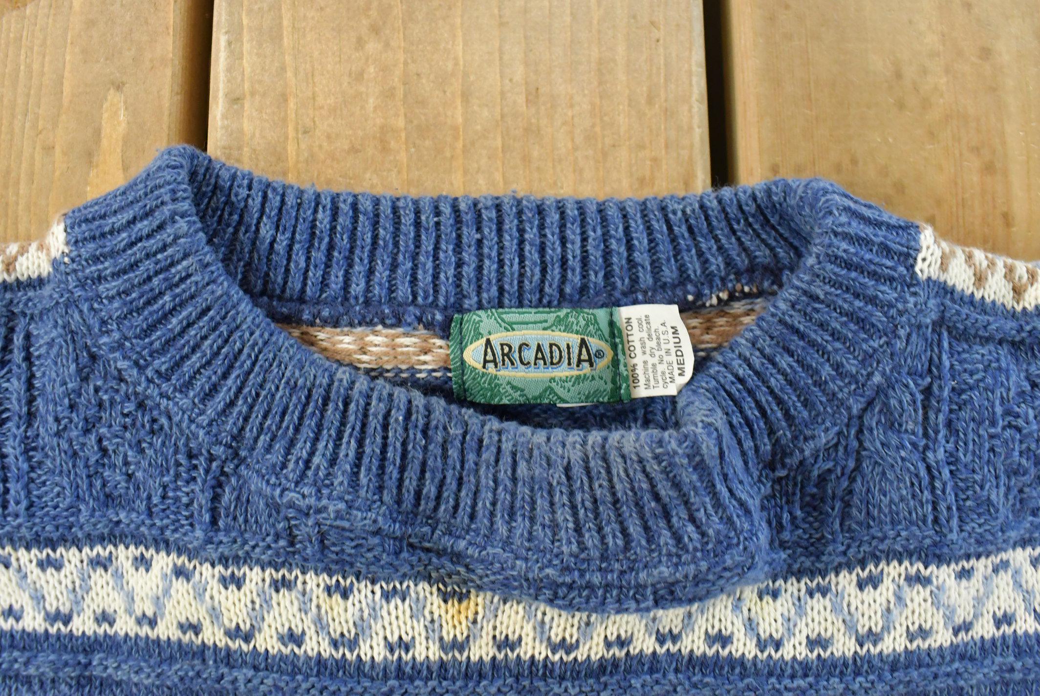 Vintage 1990s Arcadia Knit Crewneck Sweater Men's Medium /