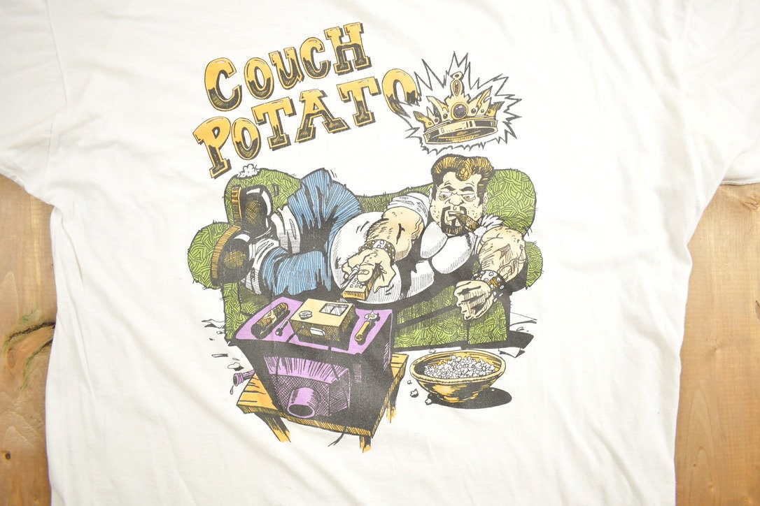 Vintage 1990s Couch Potato Funny Graphic T-Shirt