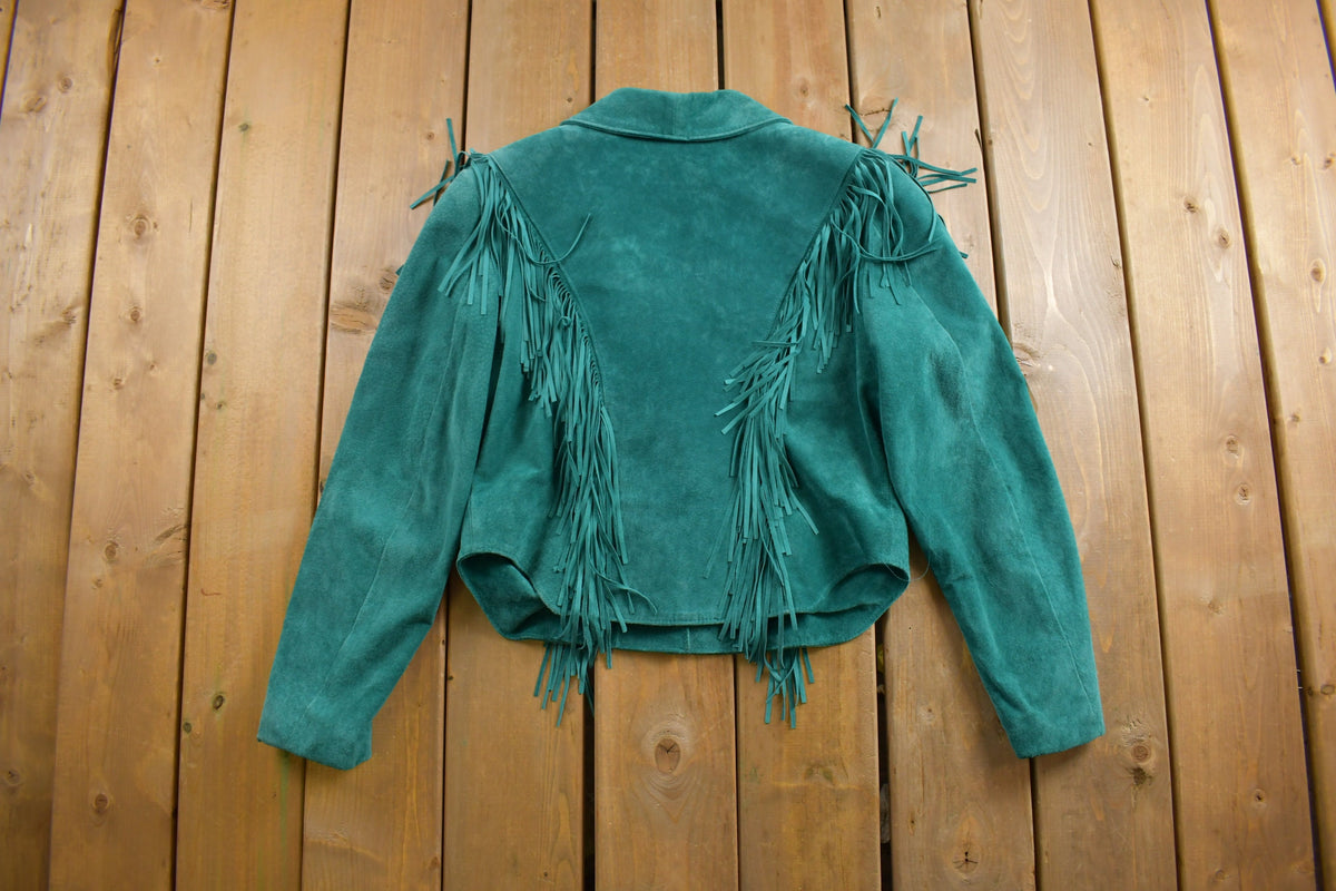 Vintage 1980s Teal Suede Fringe Jacket