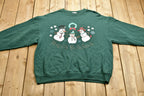 Vintage Christmas Snowman Sweater , 90s Holiday Crewneck , Winter Wear , Festive Gold Foil Graphic Print