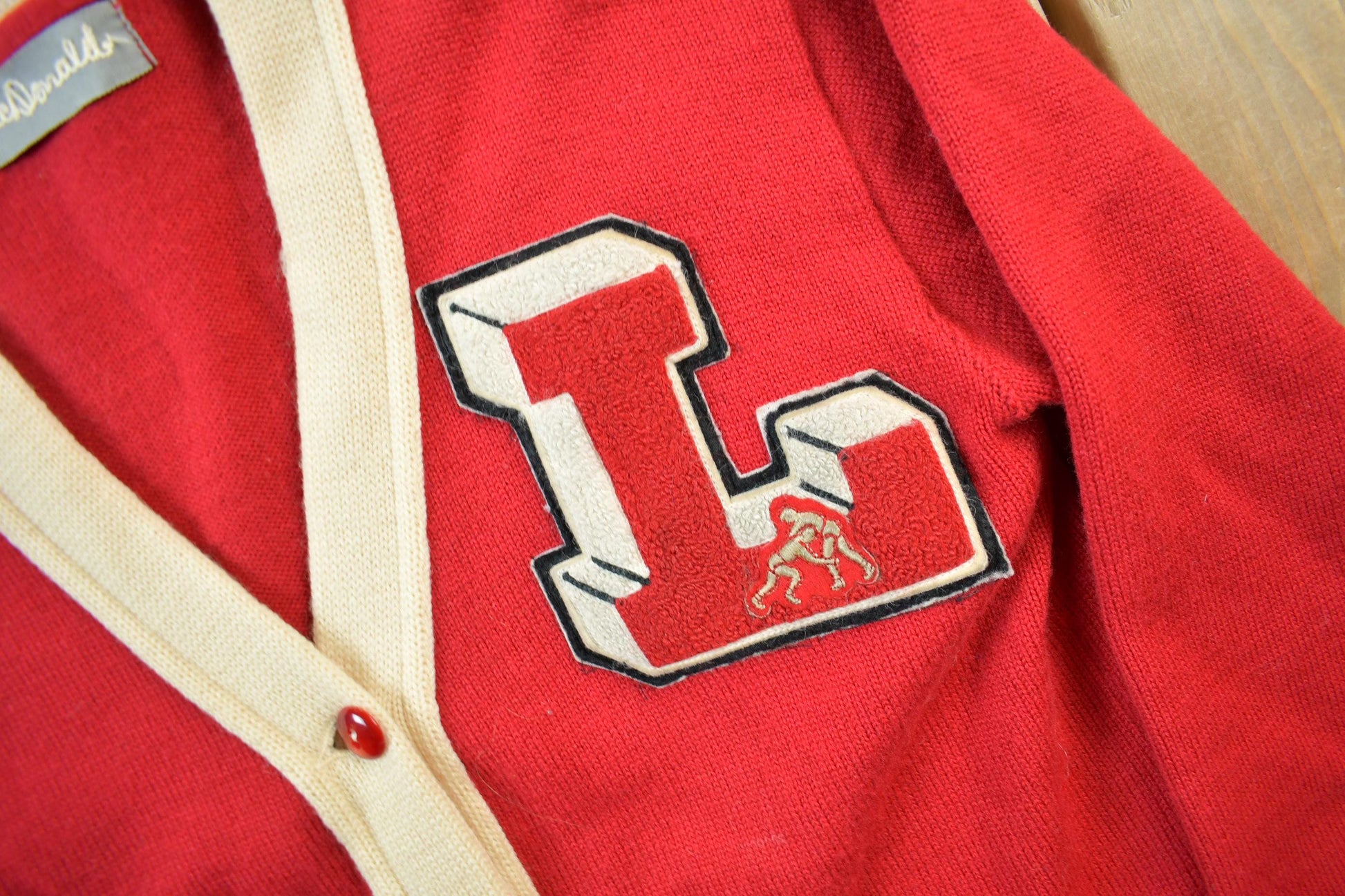 Vintage 1960s Collegiate Wrestling Cardigan Knit Sweater