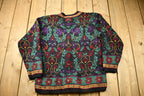 Vintage 1990s Lands End Floral Pattern Knitted Sweater