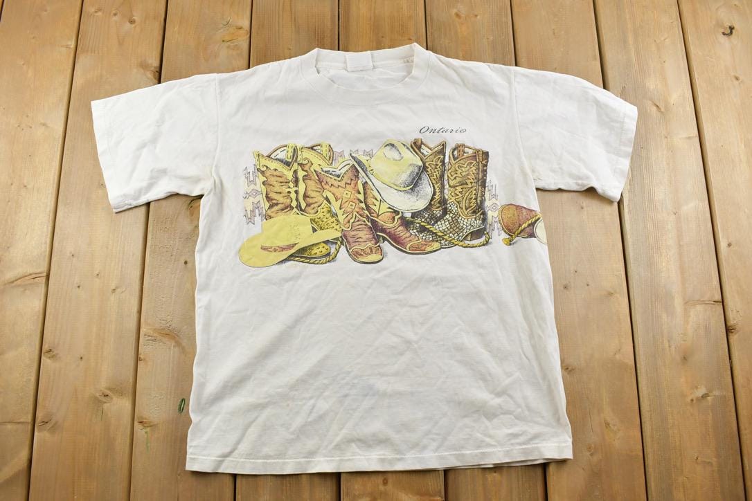 Vintage 1990s Ontario Cowboy Souvenir T-Shirt / Streetwear / Vacation Tee / Travel T Shirt