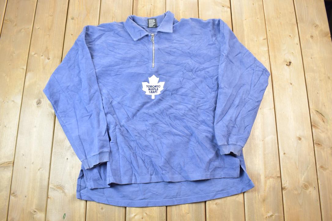 Vintage 1990s Toronto Maple Leafs Fleece Quarter Zip Collared NHL Hockey Sweatshirt