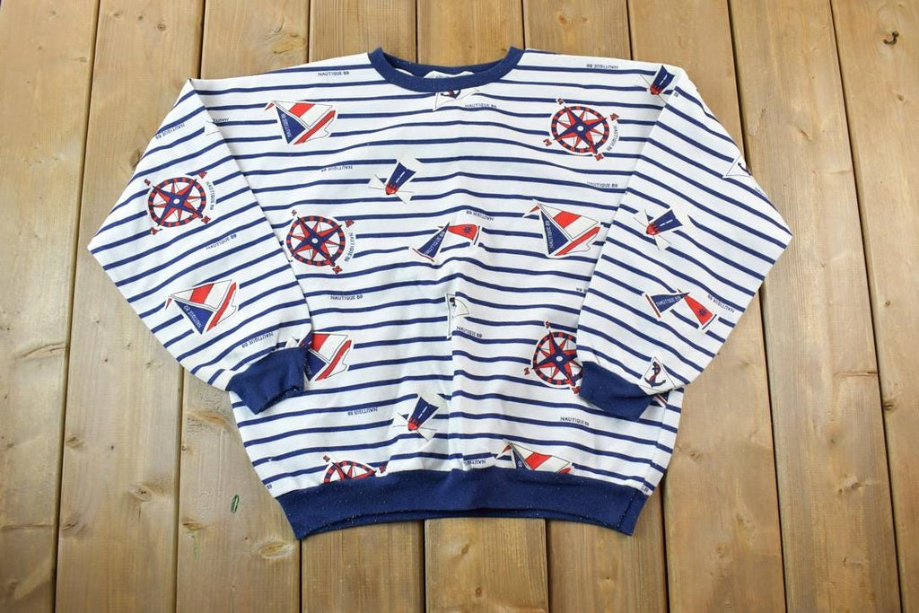 Vintage 1990s Sailing Striped AOP Crewneck Sweatshirt