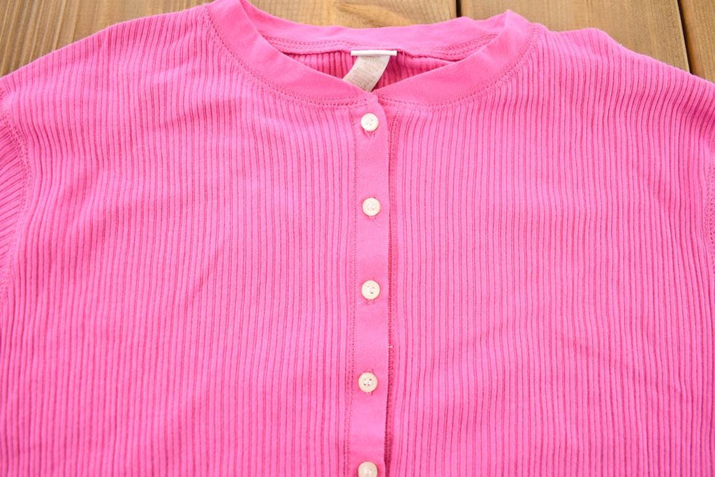 Vintage 2000s Hot Pink Ribbed Henley Tube Top