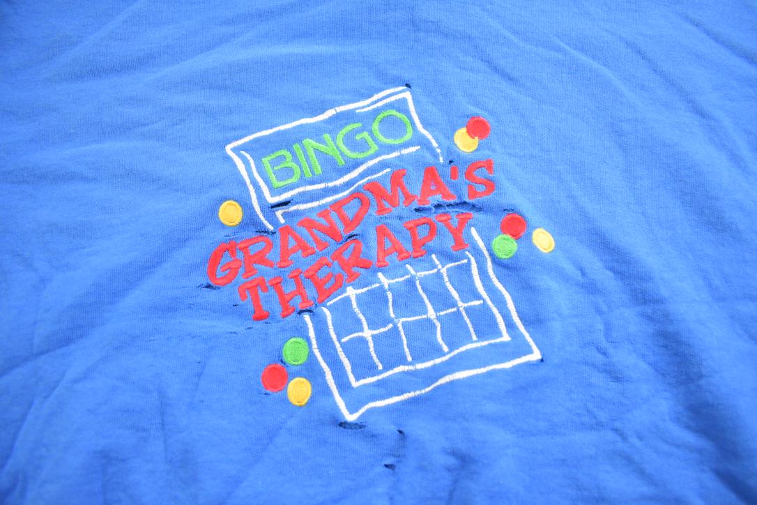 Vintage 1980s Bingo Grandmas Therapy Embroidered Crewneck Sweatshirt Made In USA
