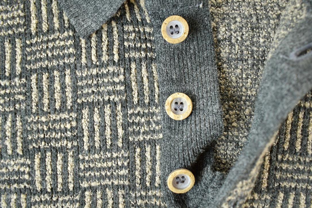 Vintage 1990s TT Quarter Button Knit Abstract Pattern Crewneck Sweater