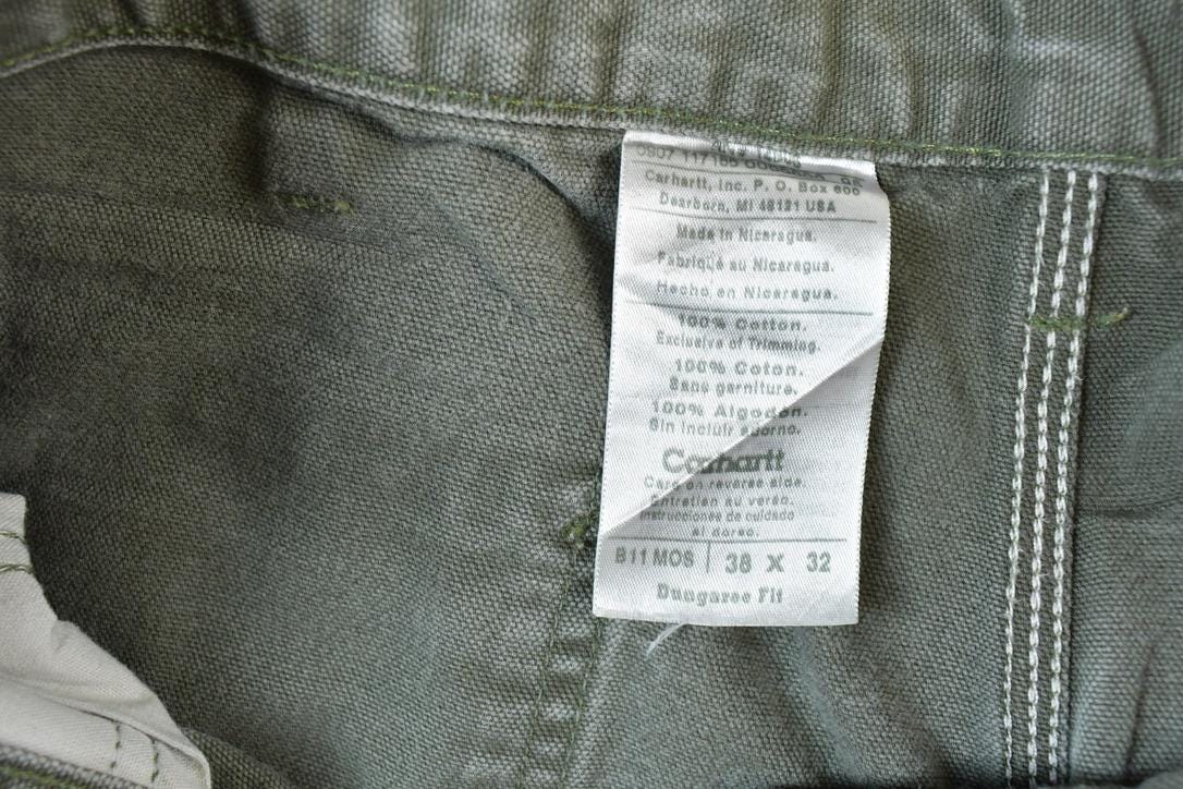 Vintage 1990s Olive Carhartt Wide Leg Denim Work Pants Size 38 x 32