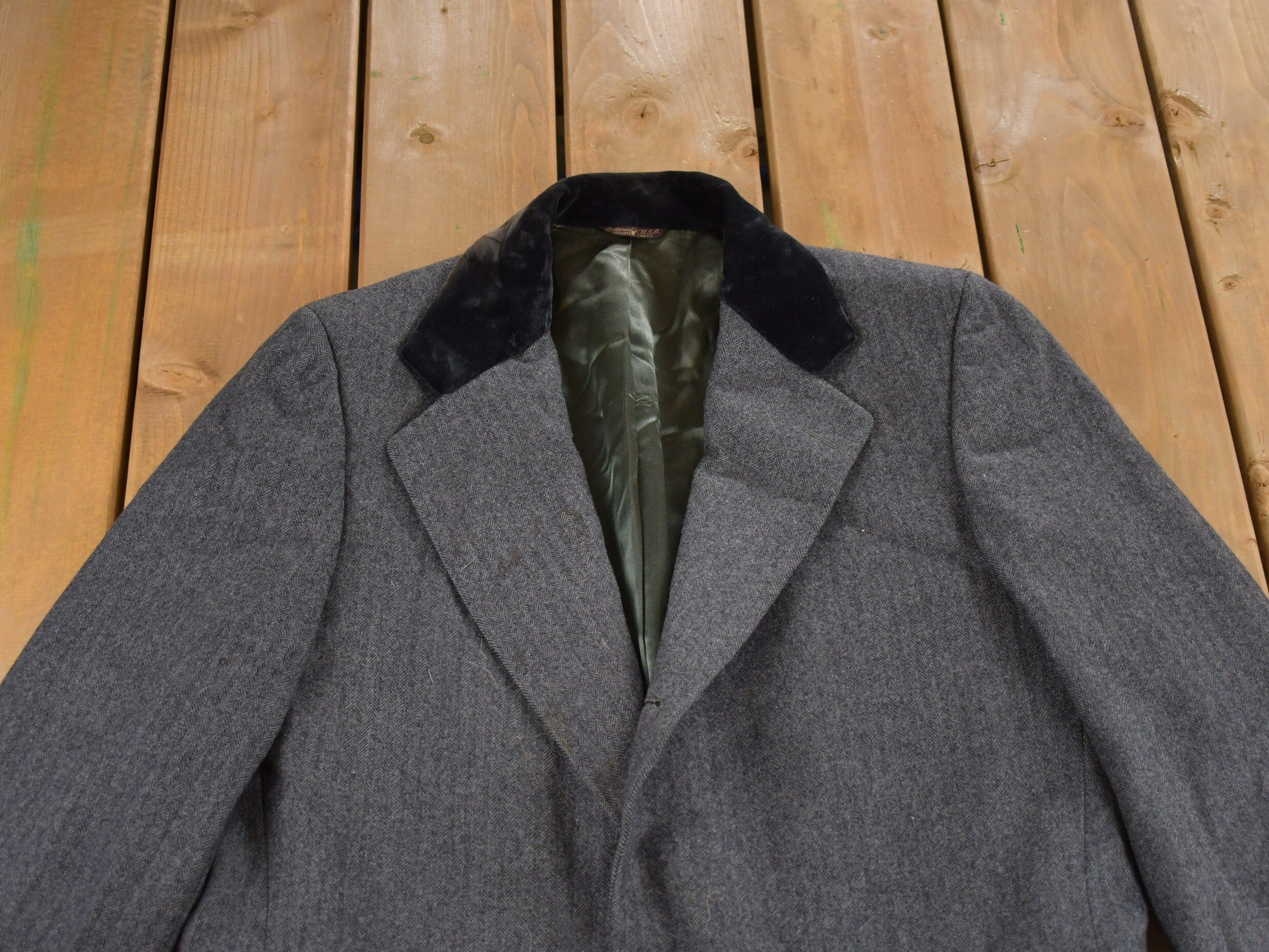 Vintage 1980s Cricketeer Herringbone Fur Collar Over Coat