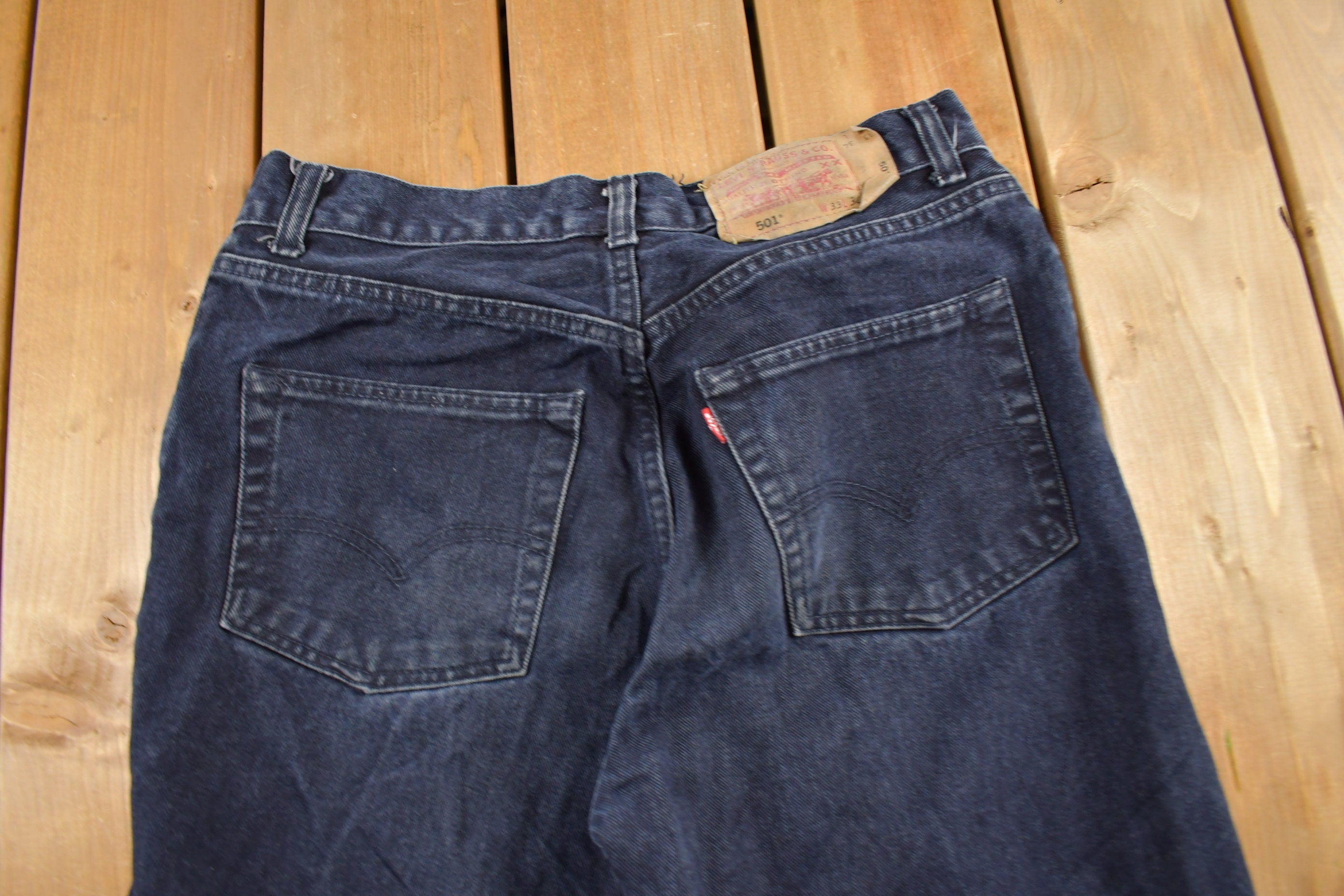 Vintage 1990s Levi's 501 Navy Blue Denim Jeans Size 32 x 33