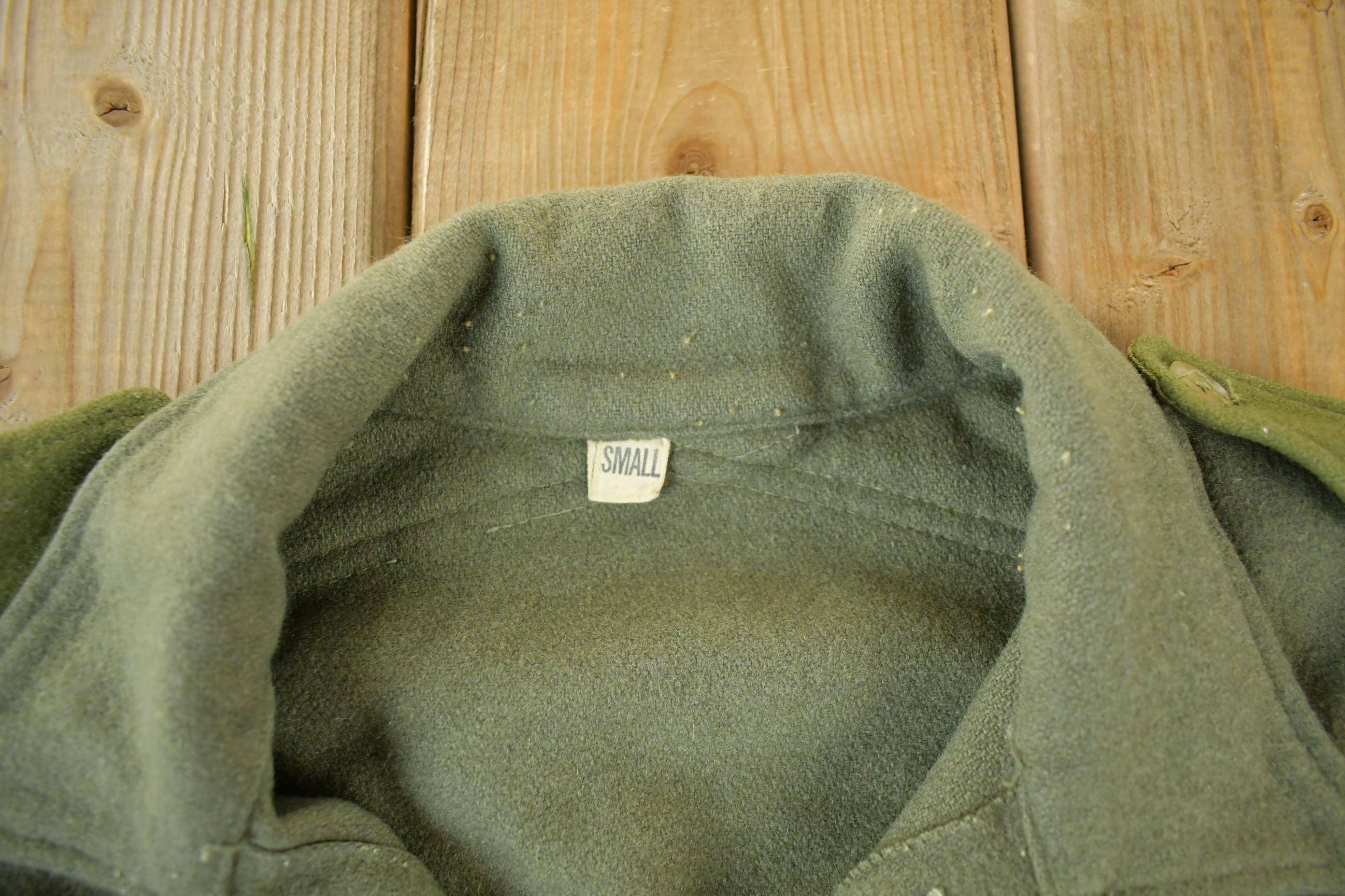 Vintage 1960s 1970s Military Wool Shirt Jacket Men's Small
