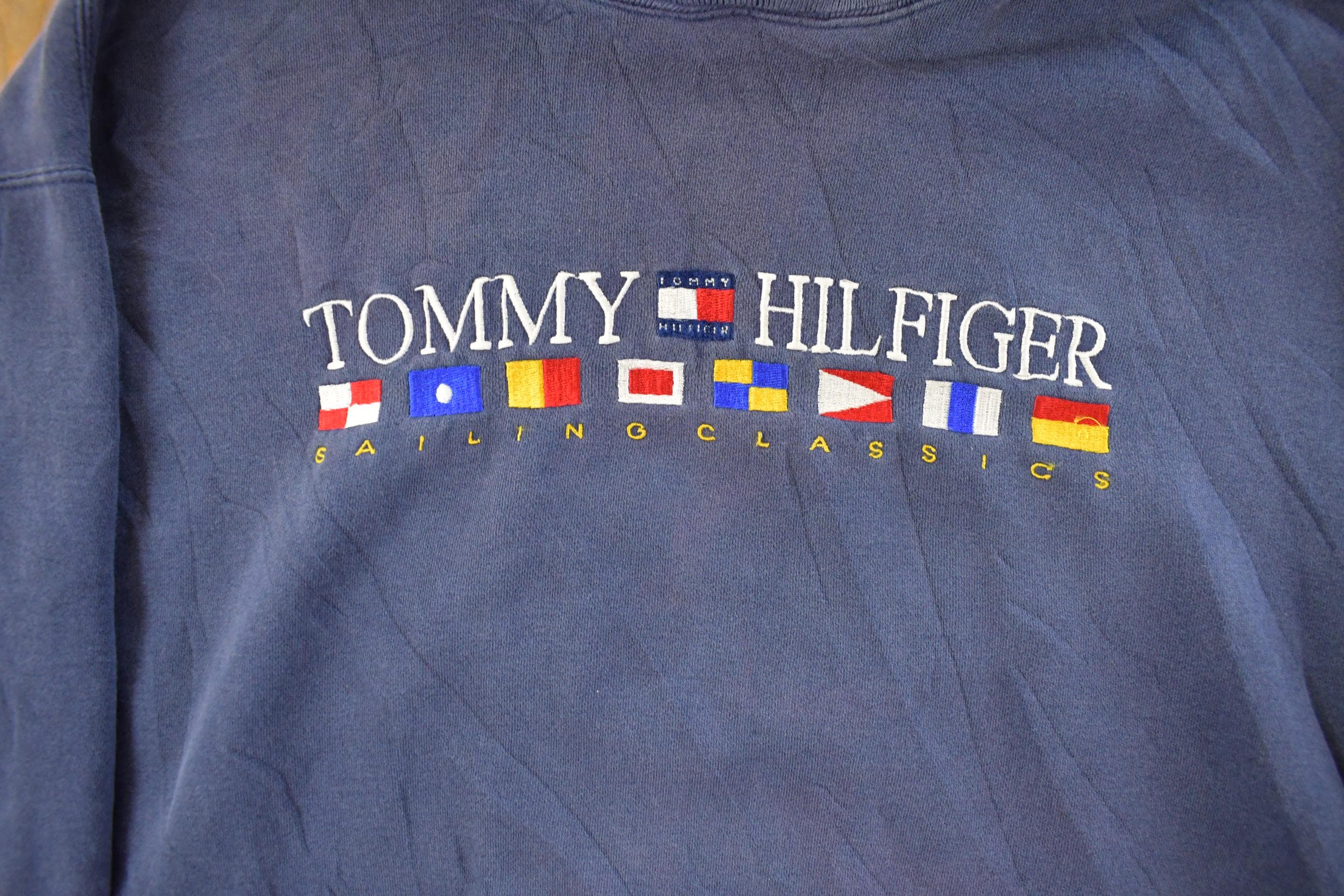 Vintage 1990s Tommy Hilfiger Sailing Hoodie Sweatshirt Men's Large  90s Crewneck  90s Tommy Hilfiger  Streetwear