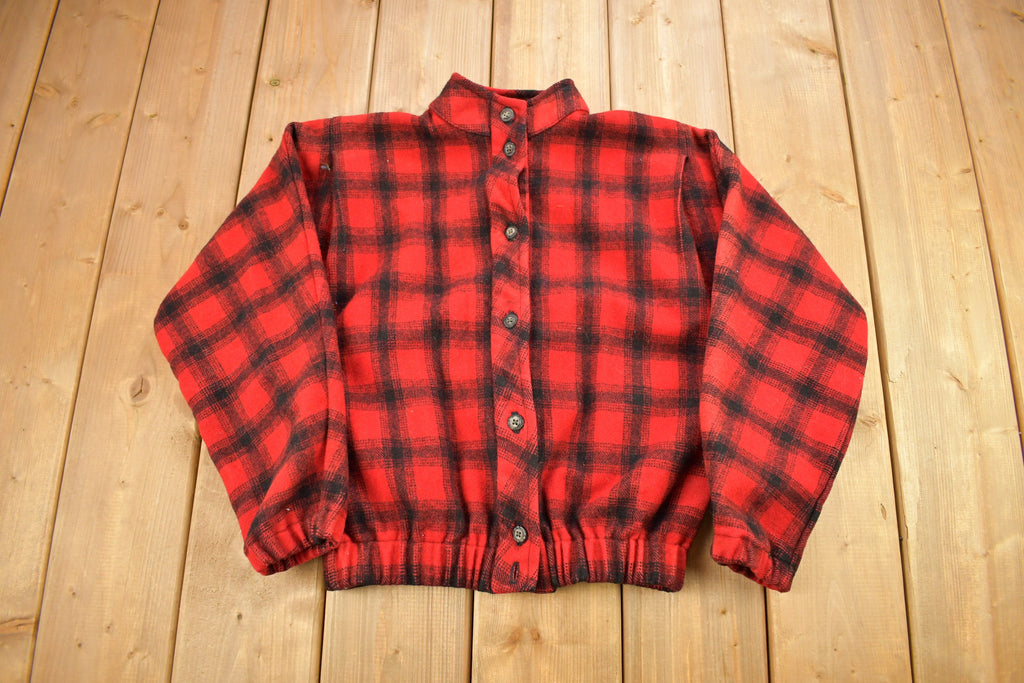Vintage 1950s Wool Buffalo Plaid Button Up Hunting Jacket