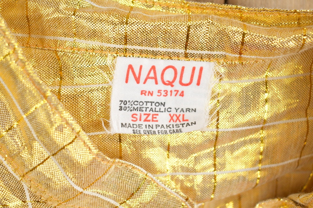 Vintage 1990s Naqui Gold Metallic Button Up Shirt Dress