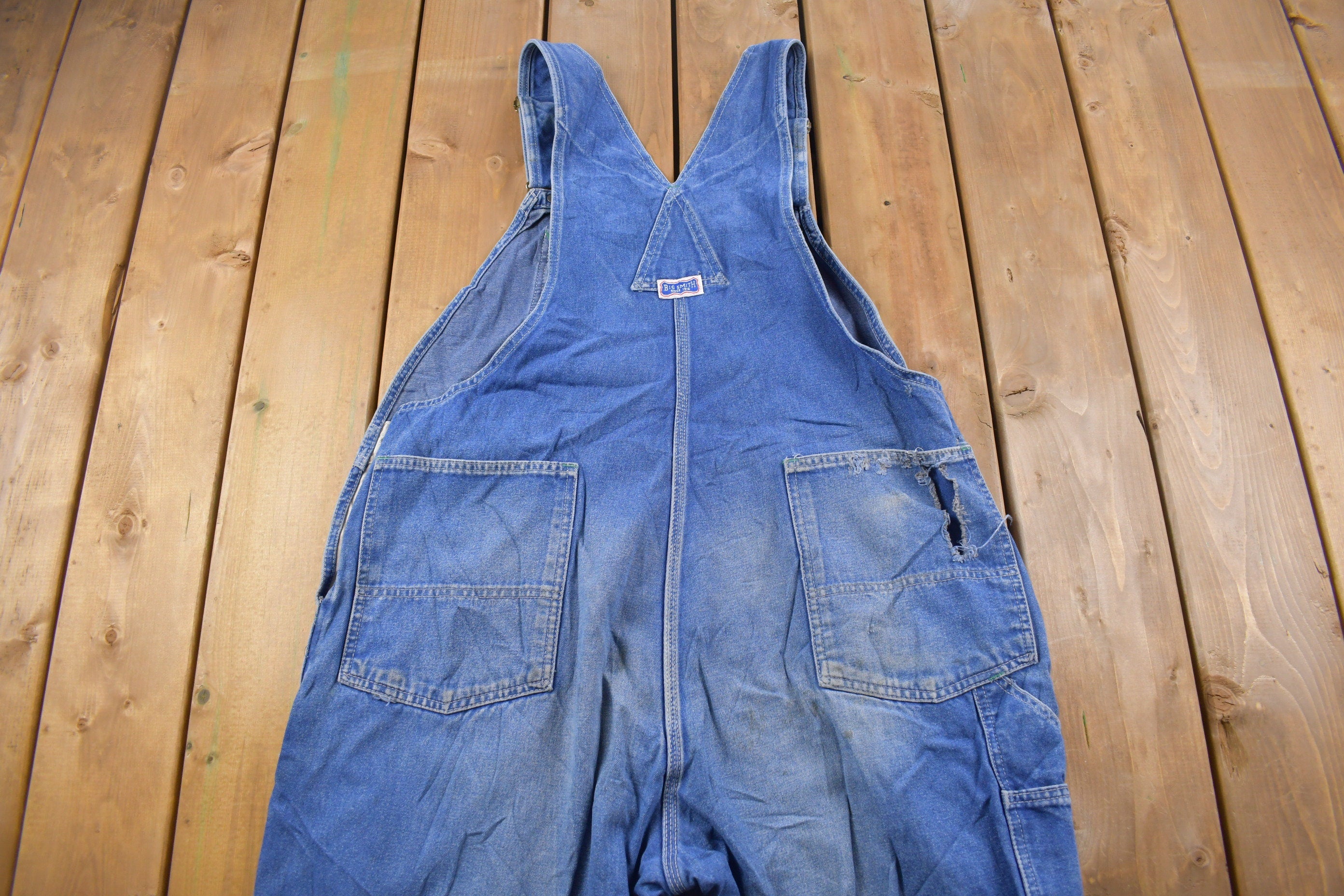 Vintage 1990s Big Smith Blue Denim Jean Overalls Size 44 x 28