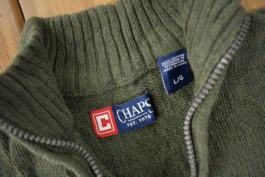 Vintage Y2K Chaps Embroidered Logo Quarter Zip Knit Sweater Size L