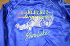 Vintage 1980s Appletree Automotive INC Silver Lake Satin Snap Button Bomber Jacket