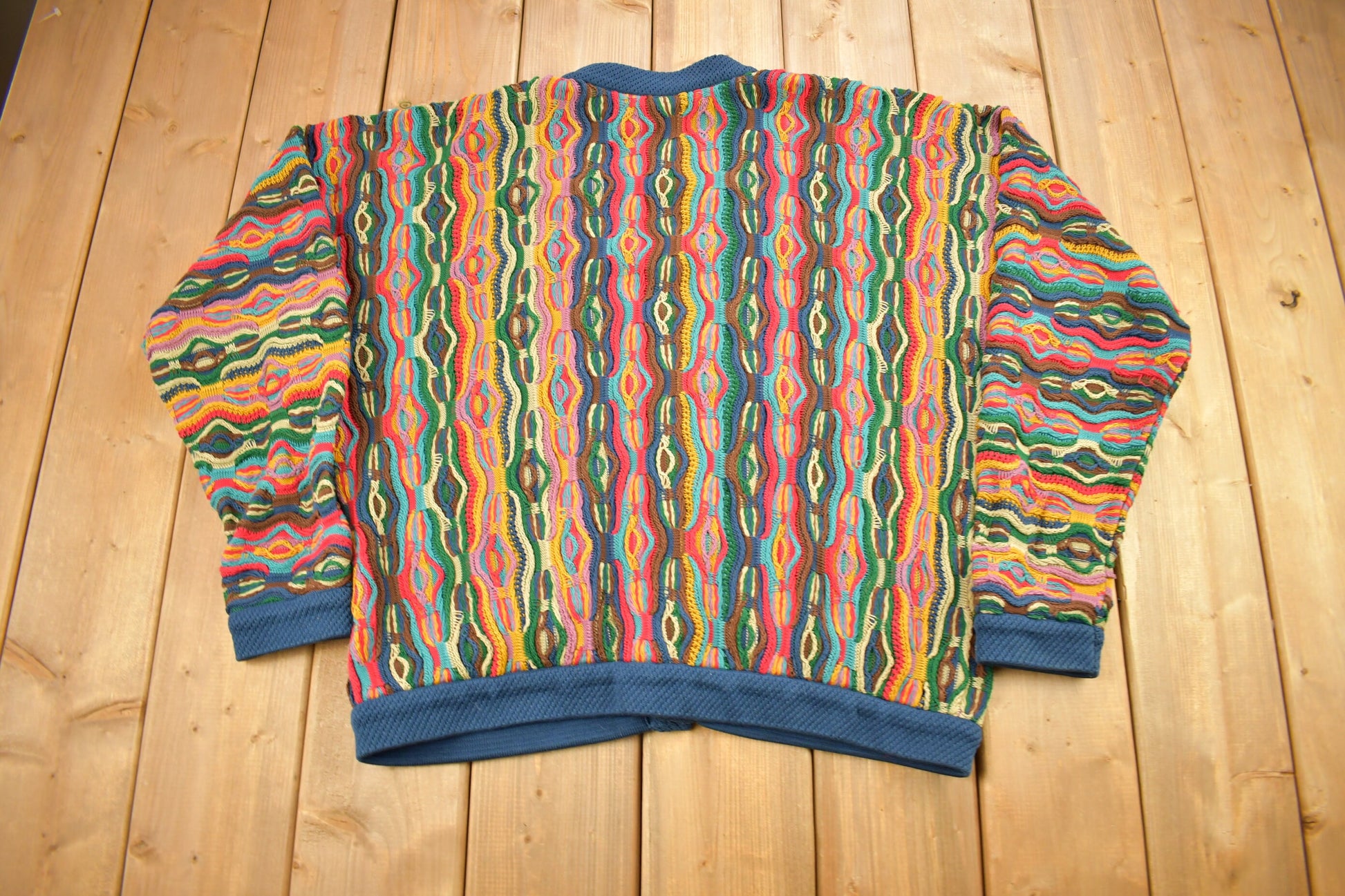 Vintage Coogi Australia 3D Colorful Cable Knit Cardigan Sweater