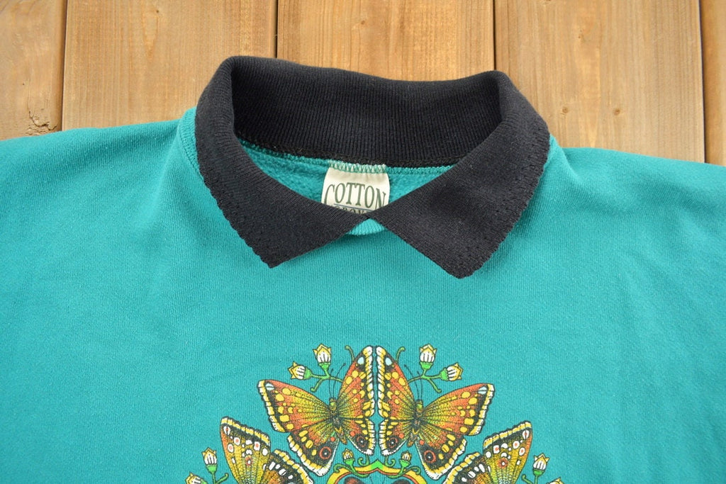 Vintage 1990s Abstract Butterfly Collared Sweatshirt