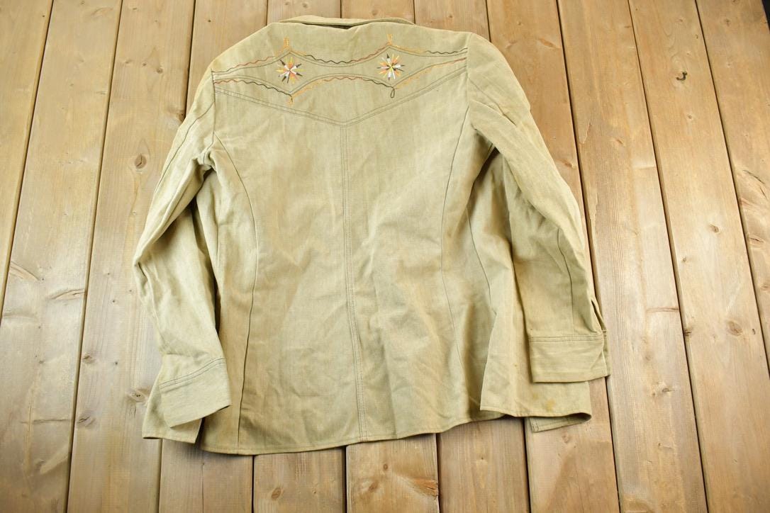 Vintage 1960s Sears Western Button Down Shirt Emroidered /