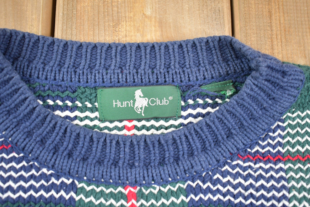 Vintage 1990s Hunt Club Plaid Knit Crewneck Sweater