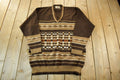 Vintage 70s 80s Fashion Guide Knit Abstract Pattern V Neck Sweater