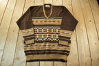 Vintage 70s 80s Fashion Guide Knit Abstract Pattern V Neck Sweater