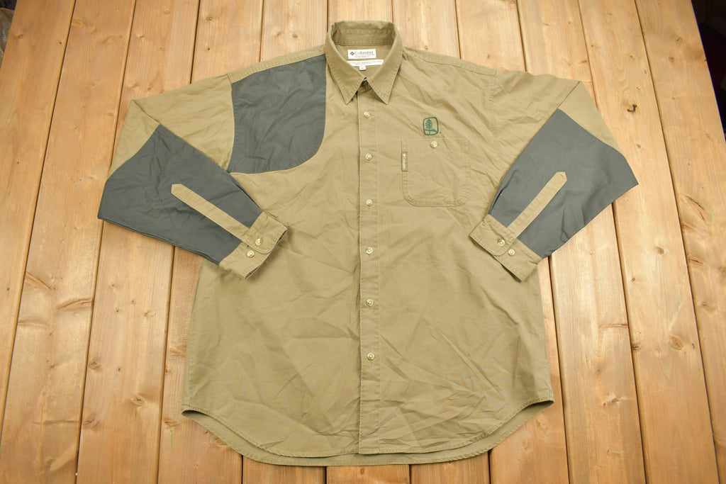 Vintage 1990s Columbia Green Khaki Button Up Shirt