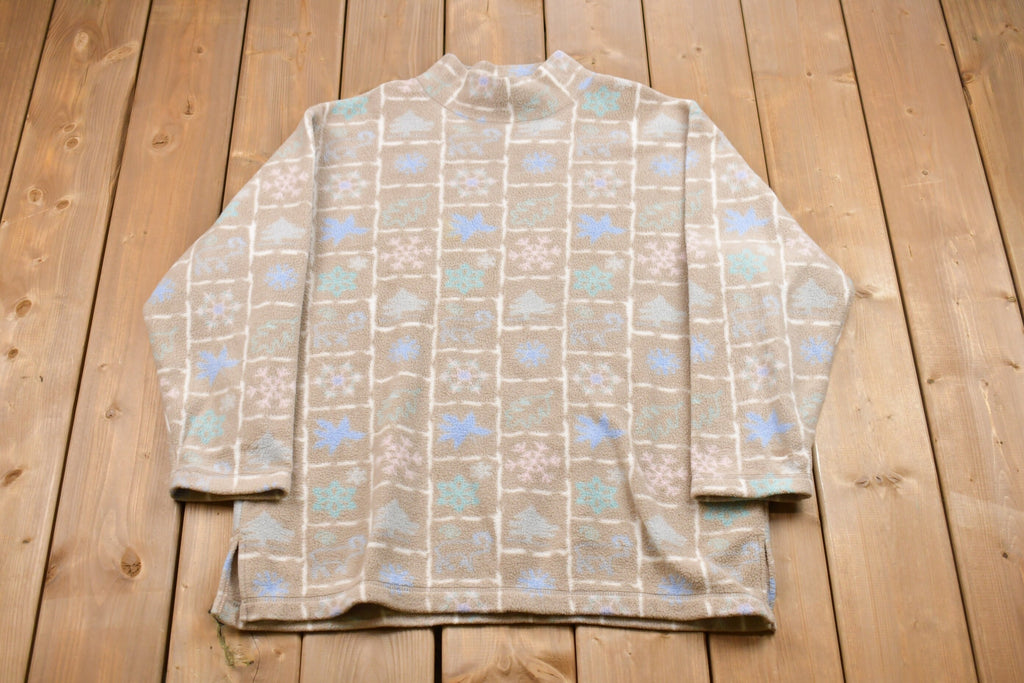 Vintage 1990s Festive Winter Fleece Mock Neck Sweater