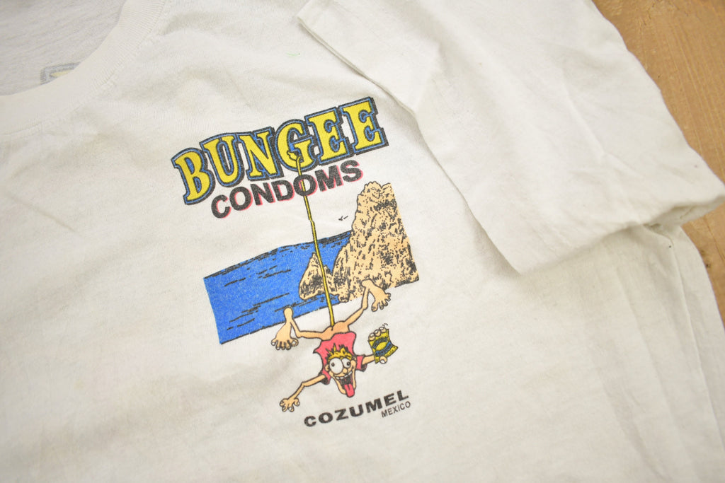 Vintage 1990s Bungee Condoms Cozumel Mexico Souvenir T Shirt / Streetwear / Single Stitch / Condom T shirt / Vacation Tee / Travel T Shirt