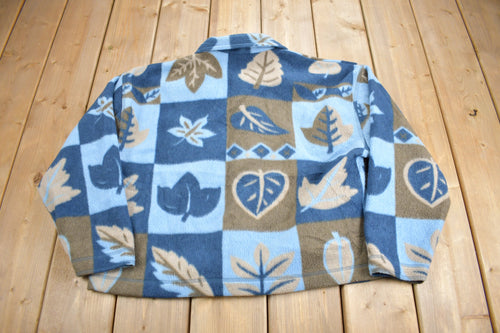 Vintage 1990s Leaves Theme All Over Print Fleece Sweater
