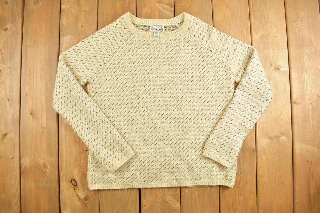 Vintage 1980s Roots Cabin Knit Crewneck Sweater / Vintage 90s Crewneck / Cozy Knit / Essentials / Basics / Winter / Cottage Sweater