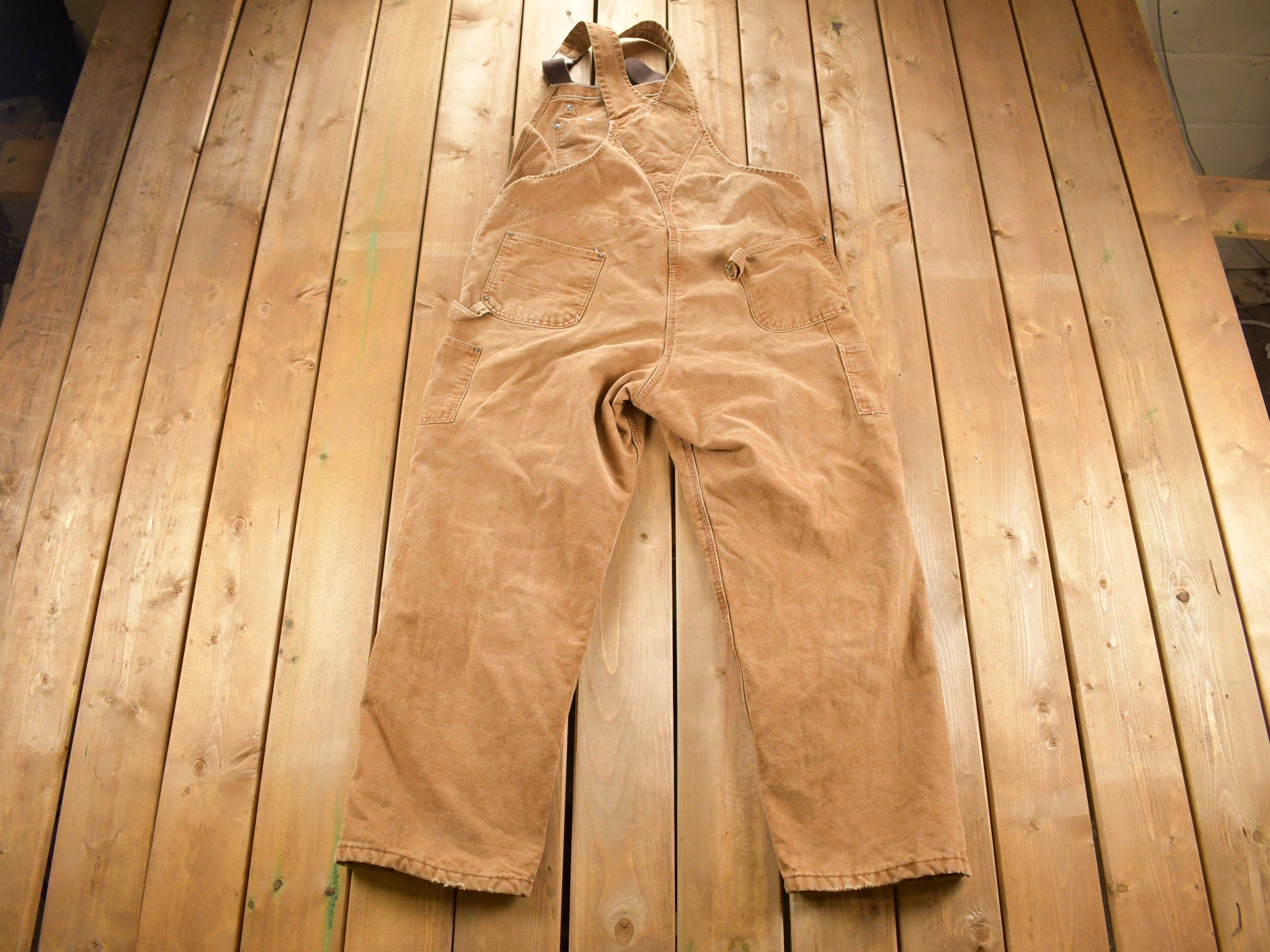 Vintage 1990s Carhartt Double Knee Quilted Canvas Overalls Size 45 x 30