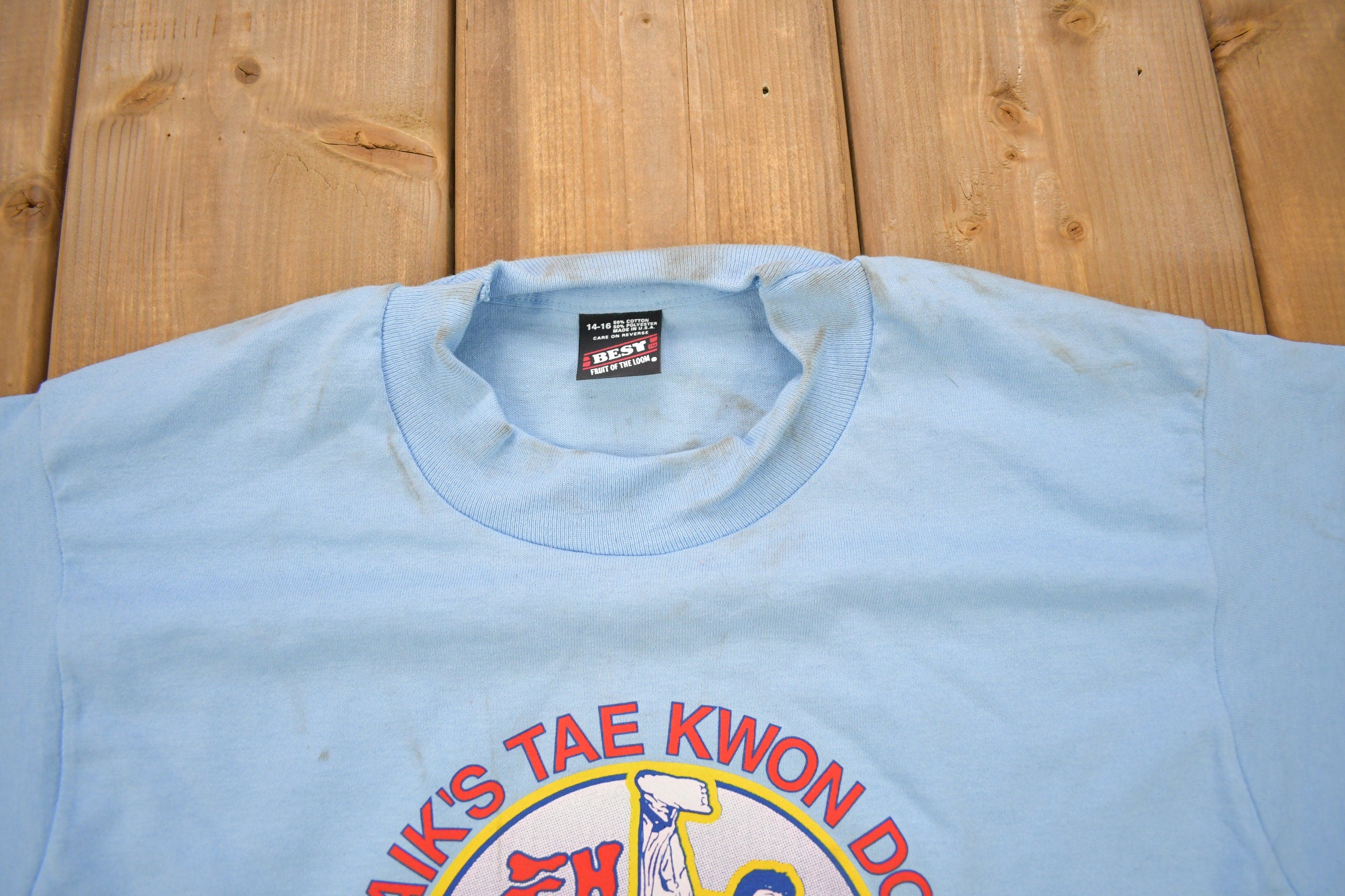 Vintage 1980s Paik's Tae Kwon Doe Black Belt School Graphic Youth Size T Shirt