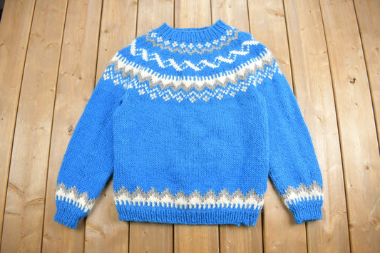 Vintage 1980s Hand Made 100% Wool Nordic Knit Sweater Apres Ski / Vintage Crewneck / Outdoorsman / Vintage Knit / Winter Sweatshirt