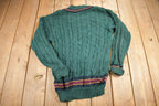 Vintage 1990s New River Knitted V-Neck Colligate Sweater / Vintage 90s 3D Cable Knit / Outdoor / Sweatshirt