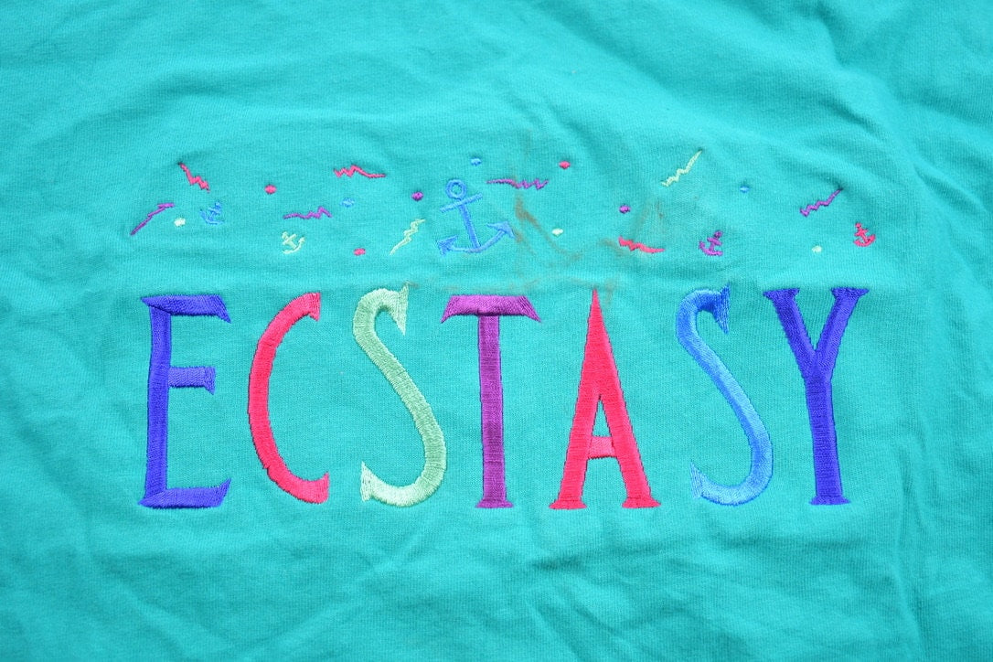 Vintage 1990s Embroidered Hefty Ecstasy Rave Graphic T-Shirt