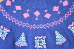 Vintage 1990s Northern Isles Christmas Tree 100% Wool Knitted By Hand Crewneck Sweater