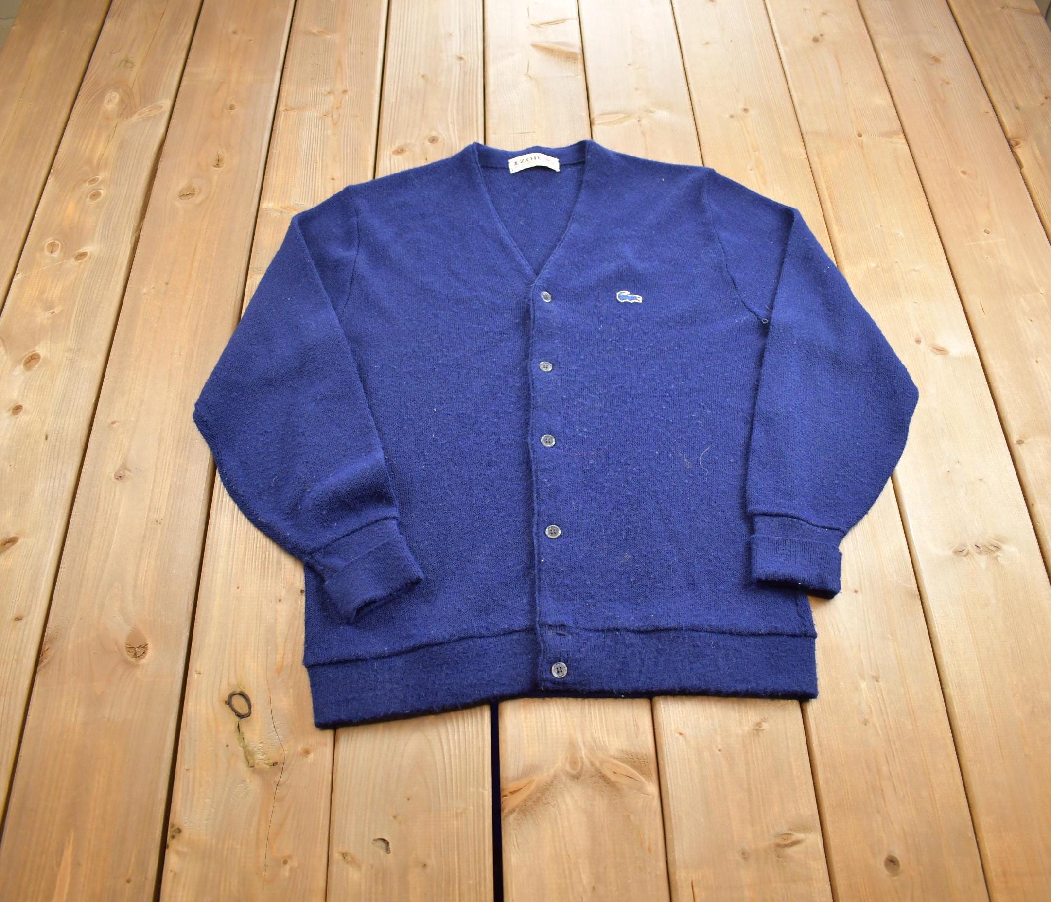 Vintage 1980s IZod Lacoste Alligator Knit Embroidered Cardigan Sweater Made In USA