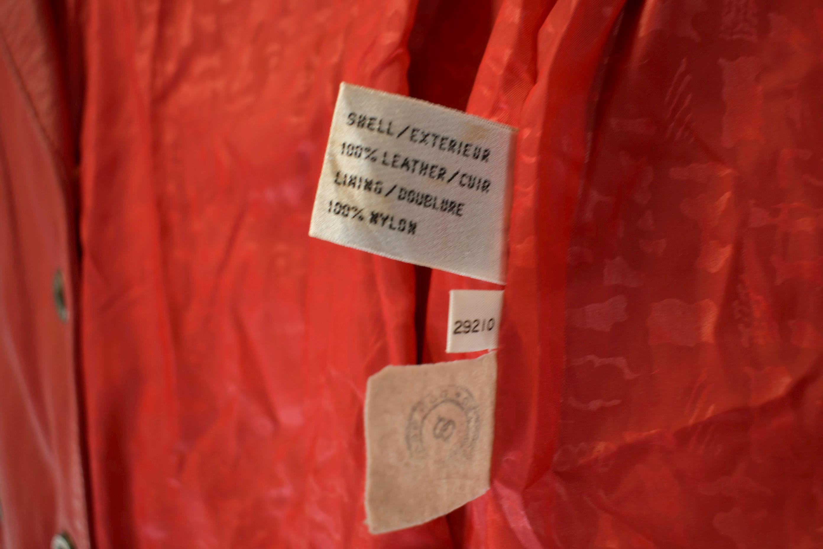 Vintage 1990s Pelle Club Genuine Leather Red Overcoat