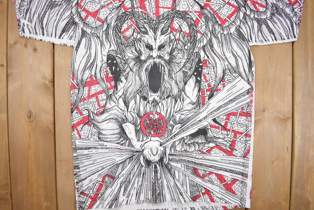 Vintage 1990s Morbid Rags Demon Graphic All Over Print T-Shirt