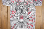 Vintage 1990s Morbid Rags Demon Graphic All Over Print T-Shirt